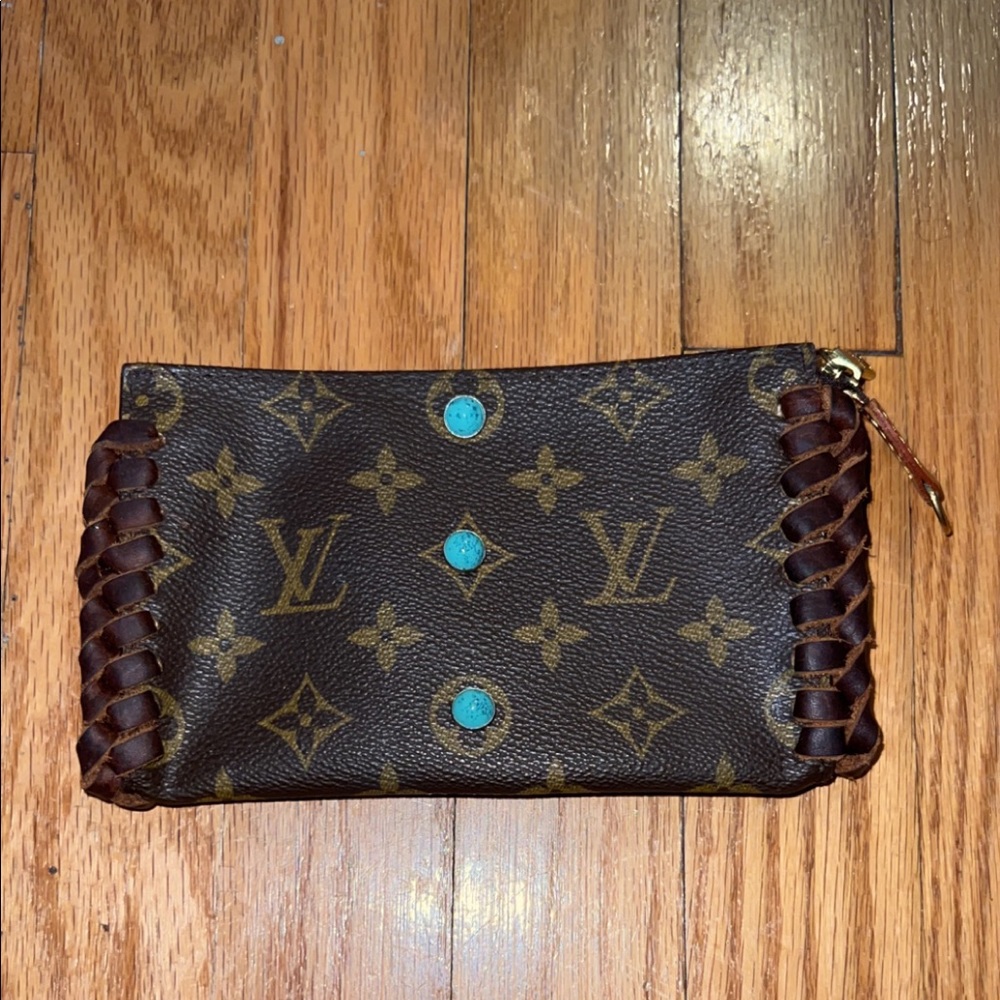 Louis Vuitton Brown Monogram Clutch with Turquoise Studs